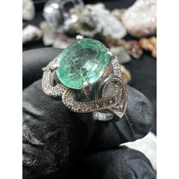 Natural Emerald Promise Ring Starling Silver Handmade Jewelry 7.25 size Custom - Picture 1 of 8